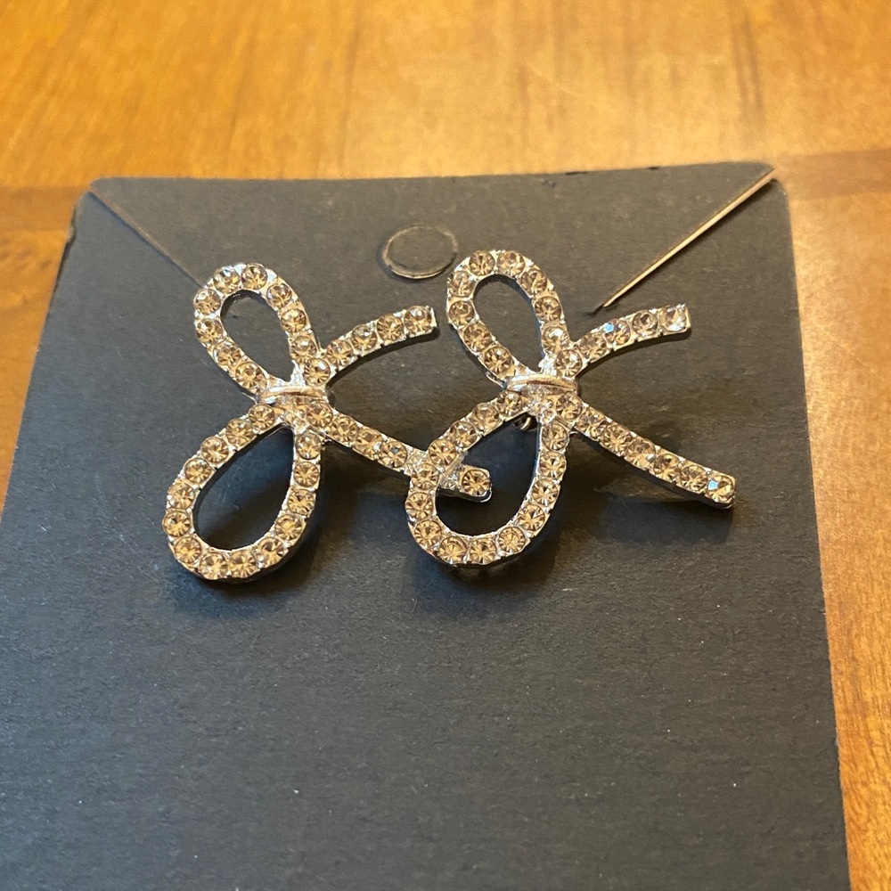 SOLD - Crystal Bow Script Pin Brooch